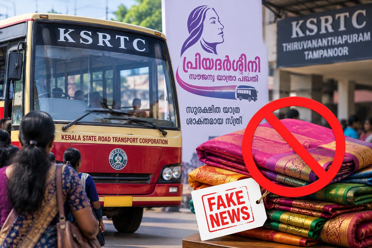 സൗജന്യ സാരി വാങ്ങാൻ നാളെ പോകേണ്ട; വിതരണം ഇല്ലെന്ന് കെഎസ്ആർടിസി